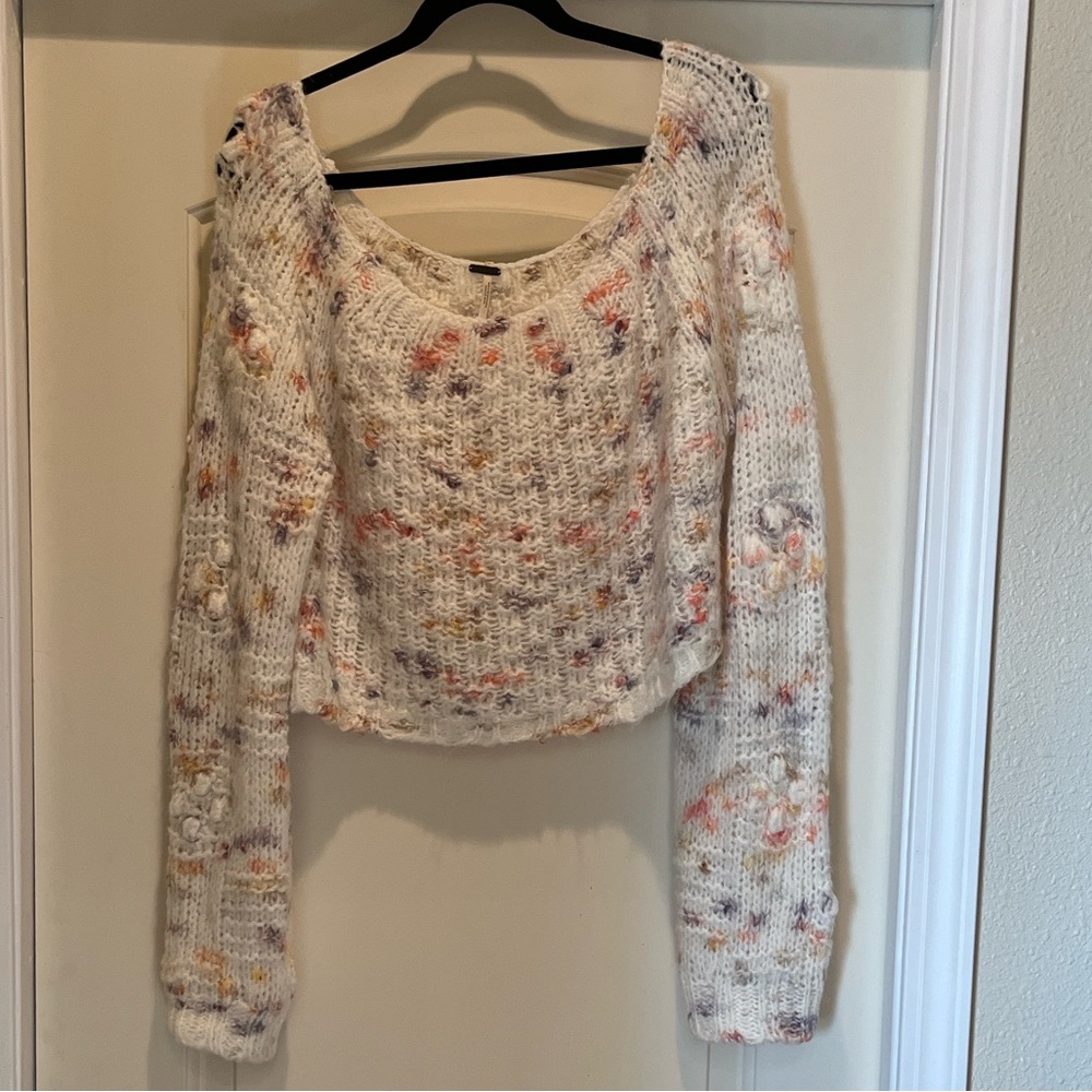 Free People Off-the-Shoulder Knit Sweater - Cream and Multicolor